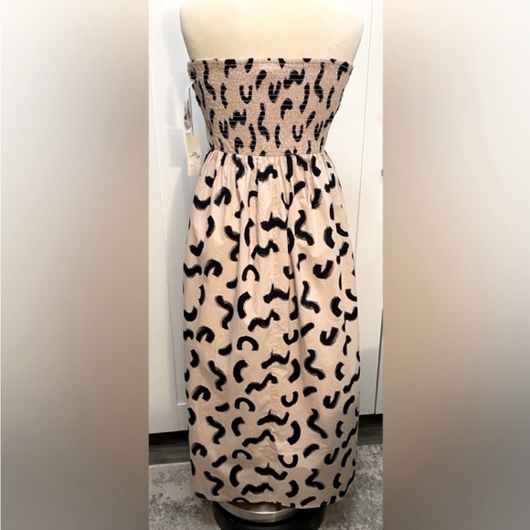 Strapless Maxi Dress Beige & Black Print With Removable Strap Sz SM NEW! - Picture 2 of 5